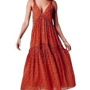 Joie Bondi Tiered Cotton Red Multi Print Sleeveless Tiered Maxi Dress Large NWT